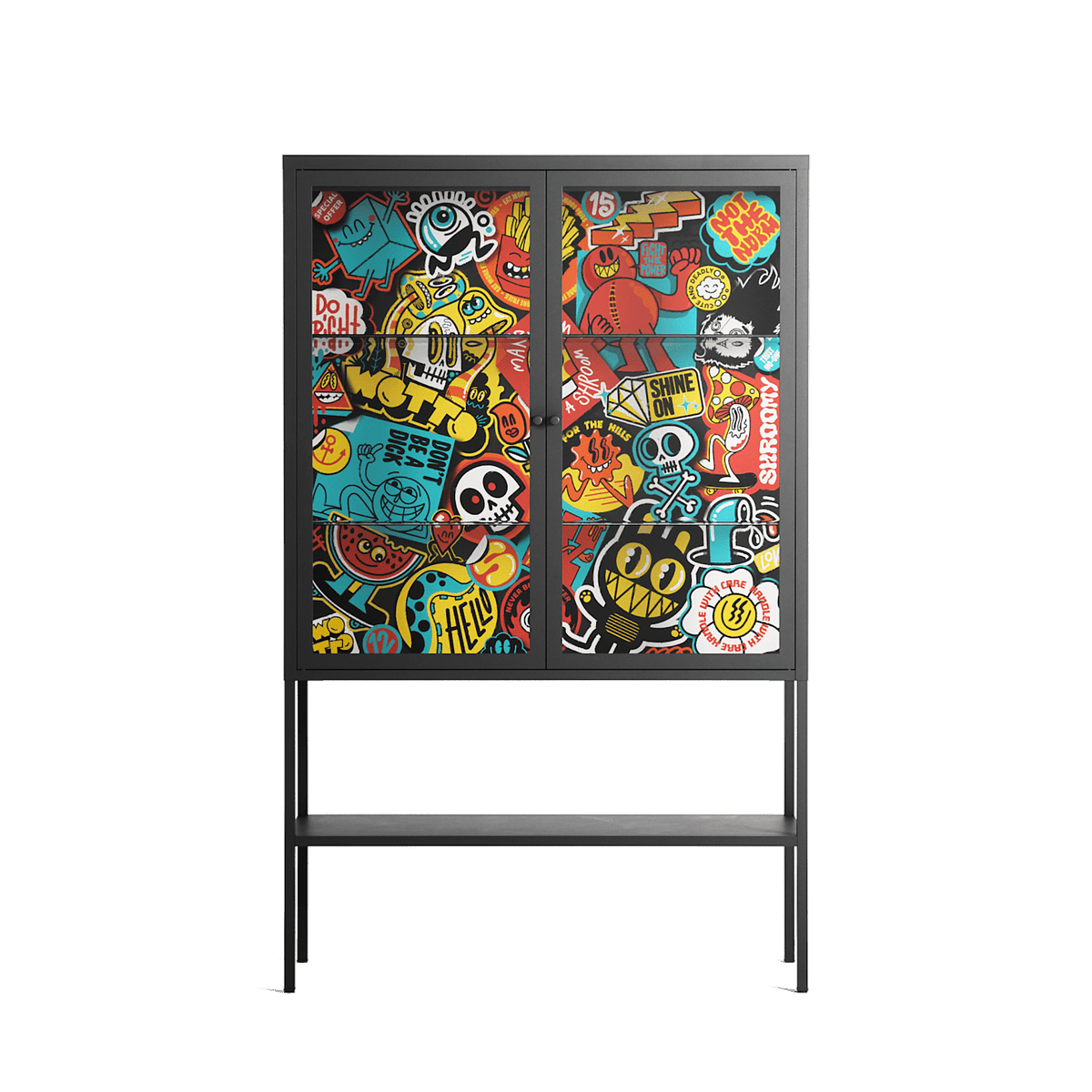 All The Stickers - Loft Cabinet - Craig Watkins - Antracite - Clear glass