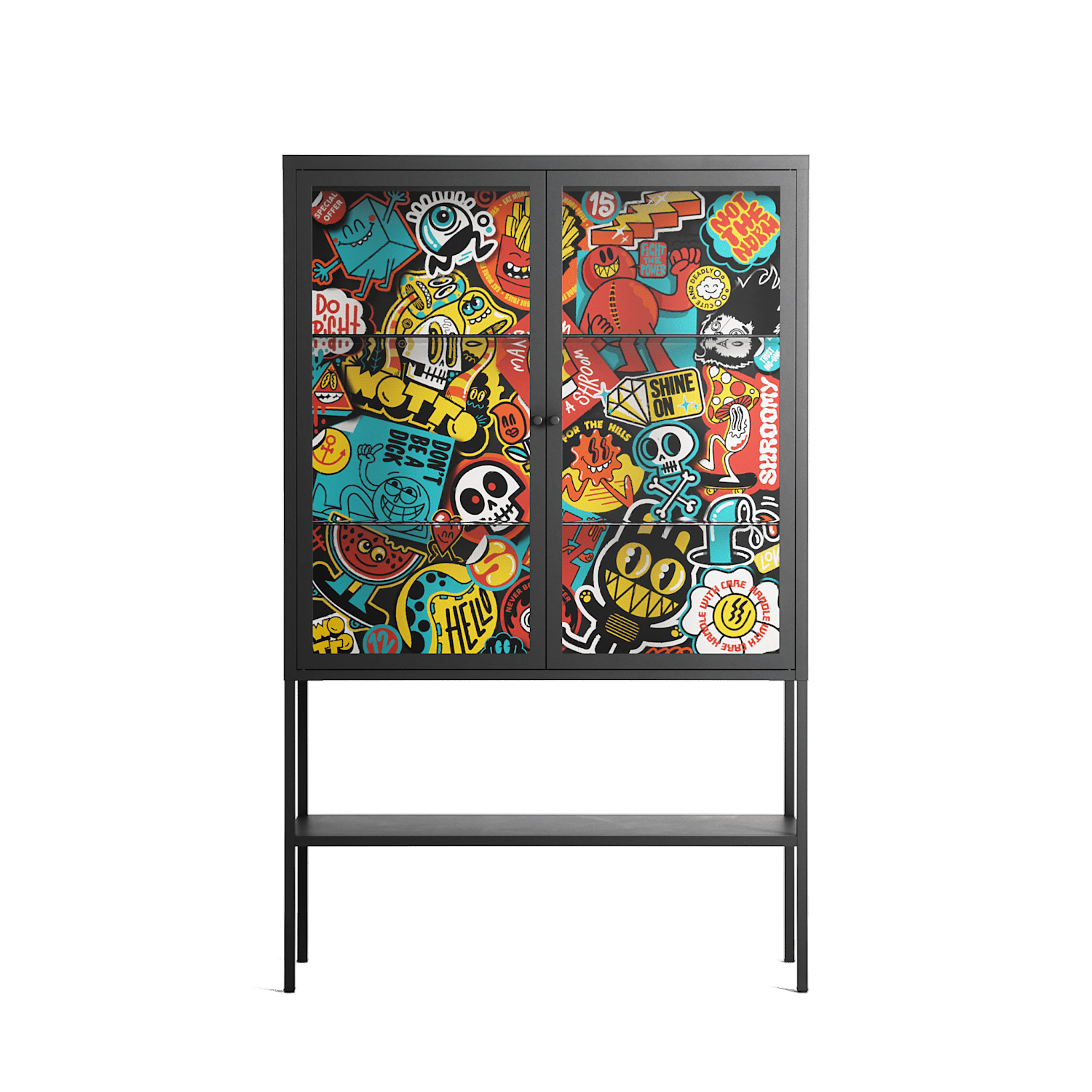 All The Stickers - Loft Cabinet - Craig Watkins - Antracite - Clear glass