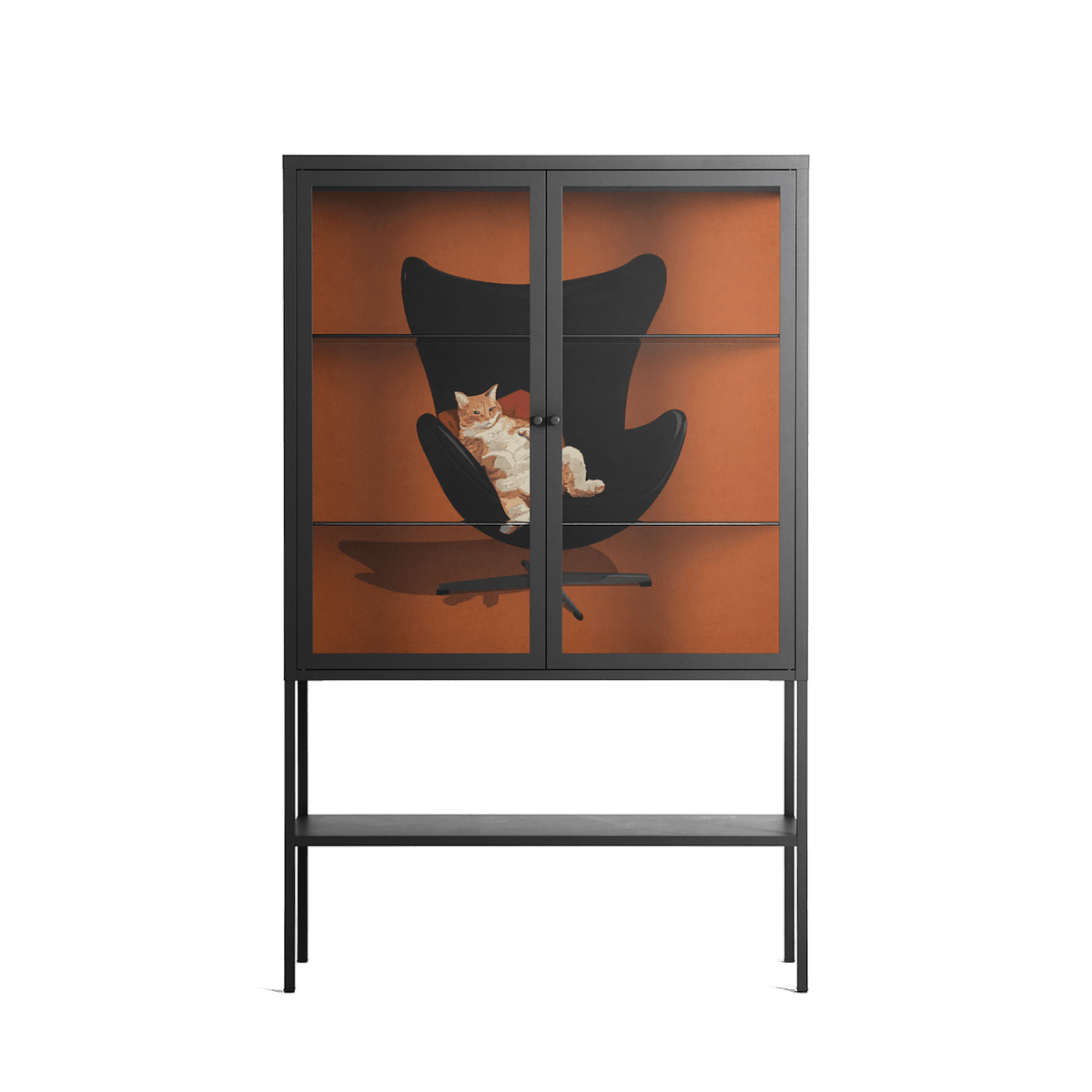 Cat in Chair B - Loft Cabinet - Kristin Eriksson - Antracite - Clear glass
