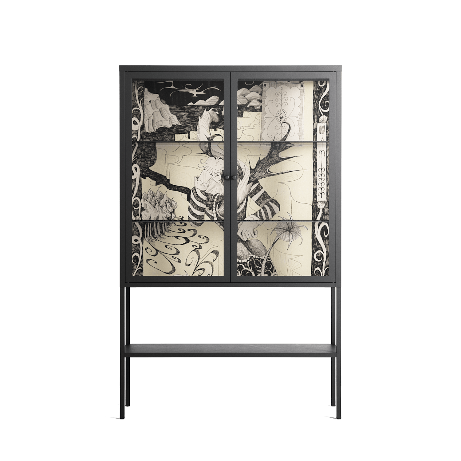 Oberon and Elgar - Loft Cabinet - Naia Escribano - Antracite - Clear glass