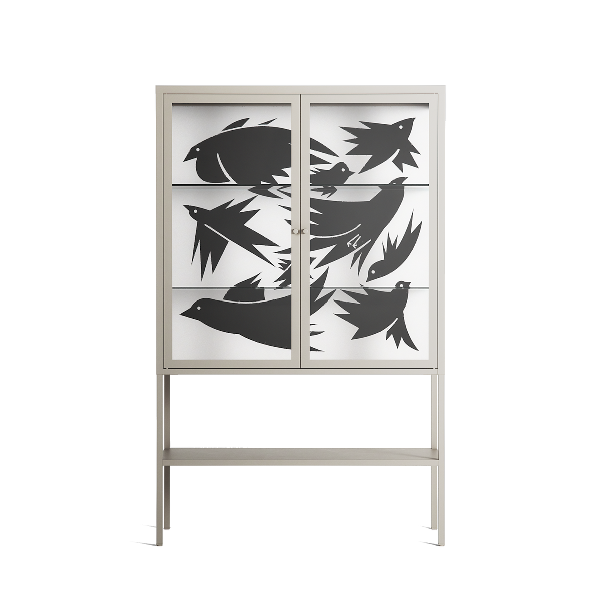 Black Birds - Loft Cabinet - Konrad Blaszczyk - Pebble - Clear glass