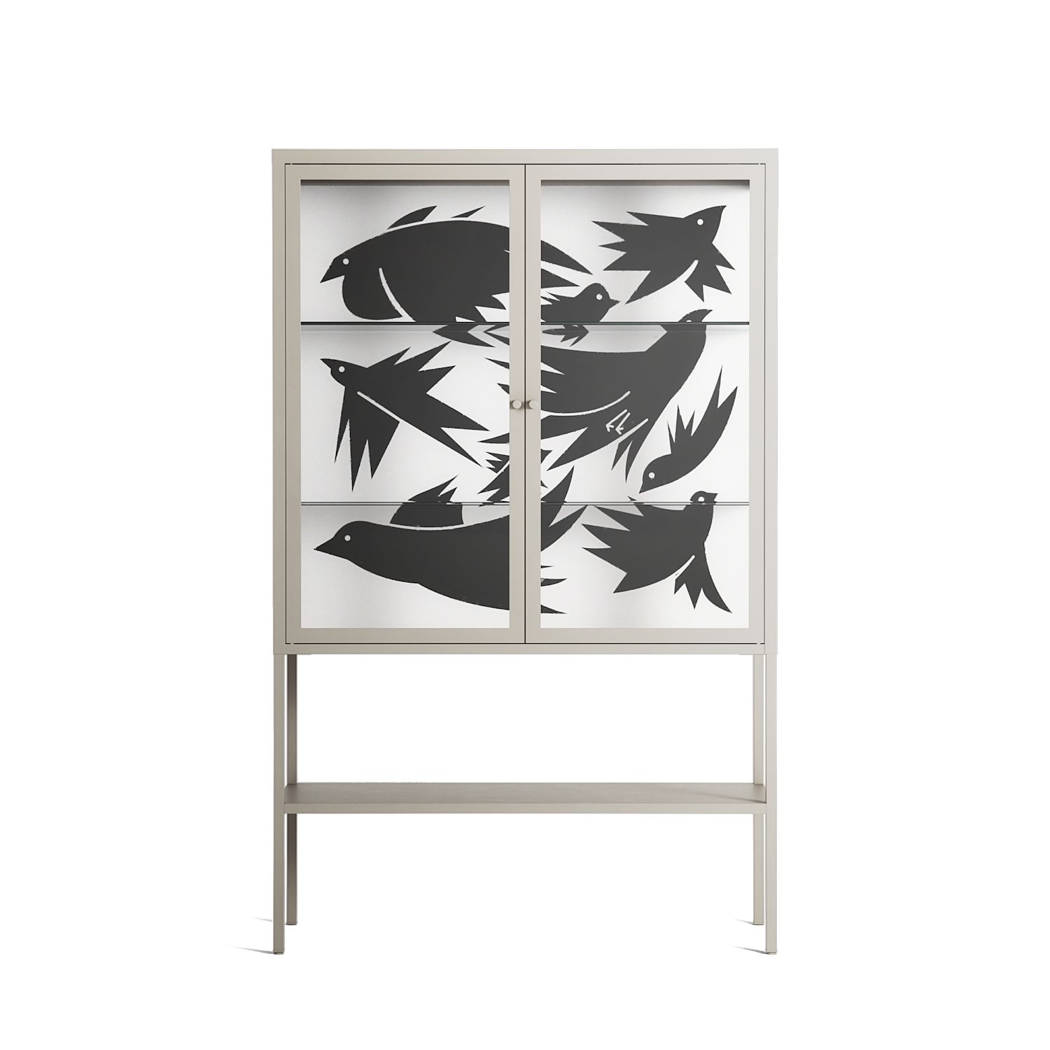 Black Birds - Loft Cabinet - Konrad Blaszczyk - Pebble - Clear glass