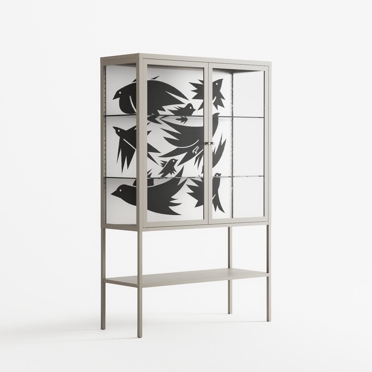 Black Birds - Loft Cabinet - Konrad Blaszczyk - Pebble - Clear glass