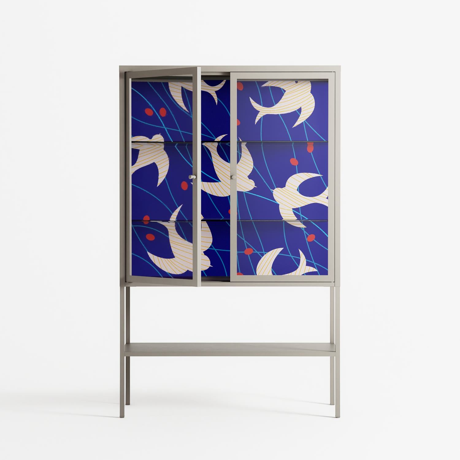 Birds A - Loft Cabinet - Heather Zhou - Pebble - Clear glass