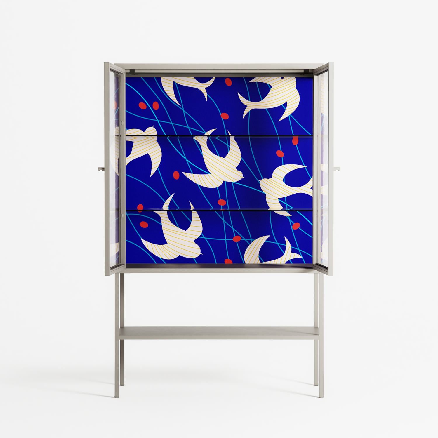 Birds A - Loft Cabinet - Heather Zhou - Pebble - Clear glass