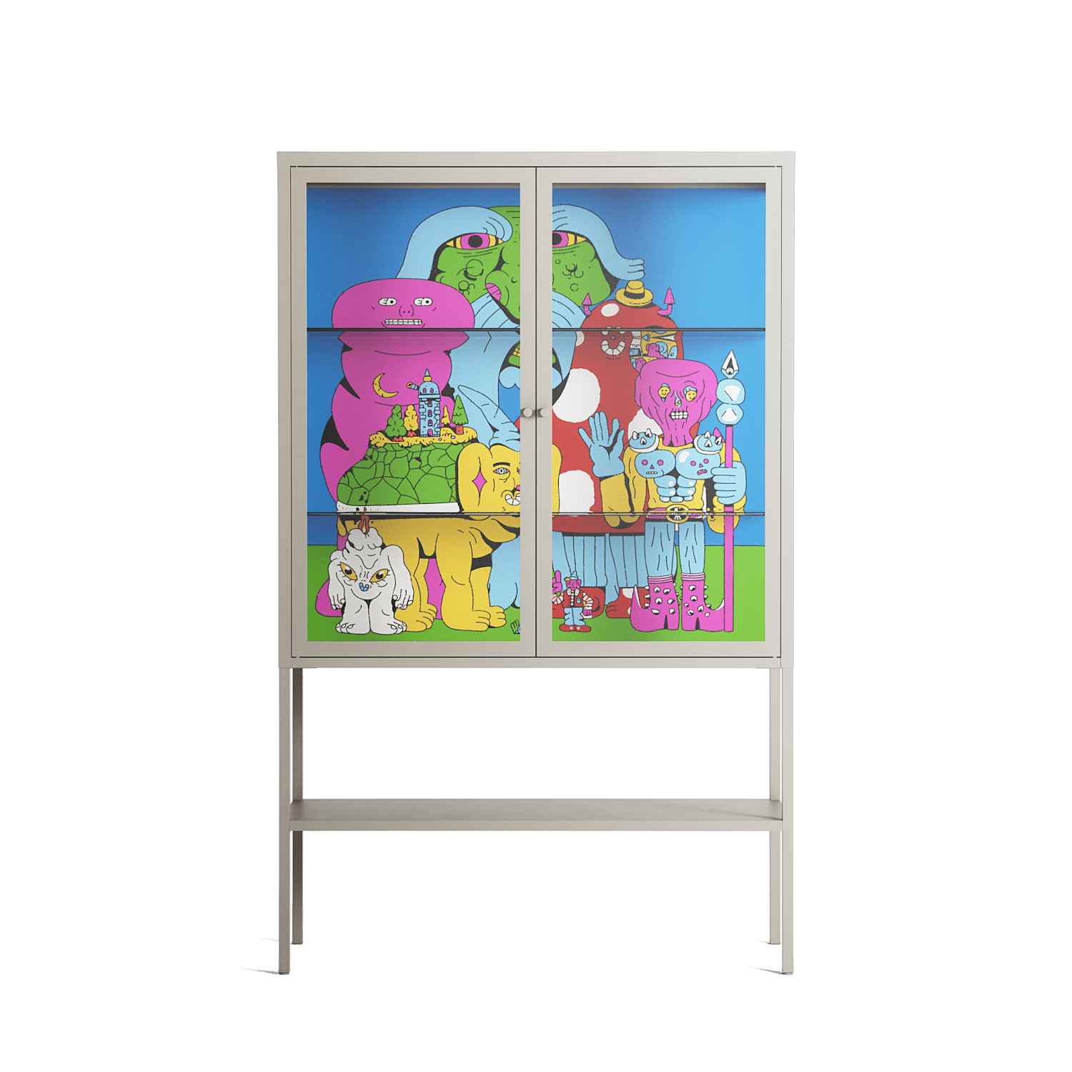 Funny Friends - Loft Cabinet - Cezar Berje - Pebble - Clear glass