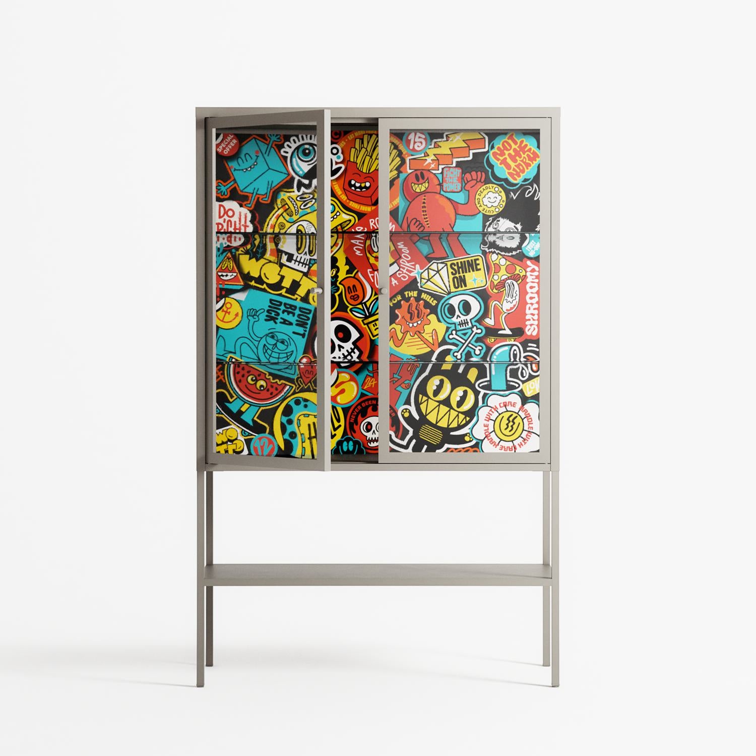 All The Stickers - Loft Cabinet - Craig Watkins - Pebble - Clear glass