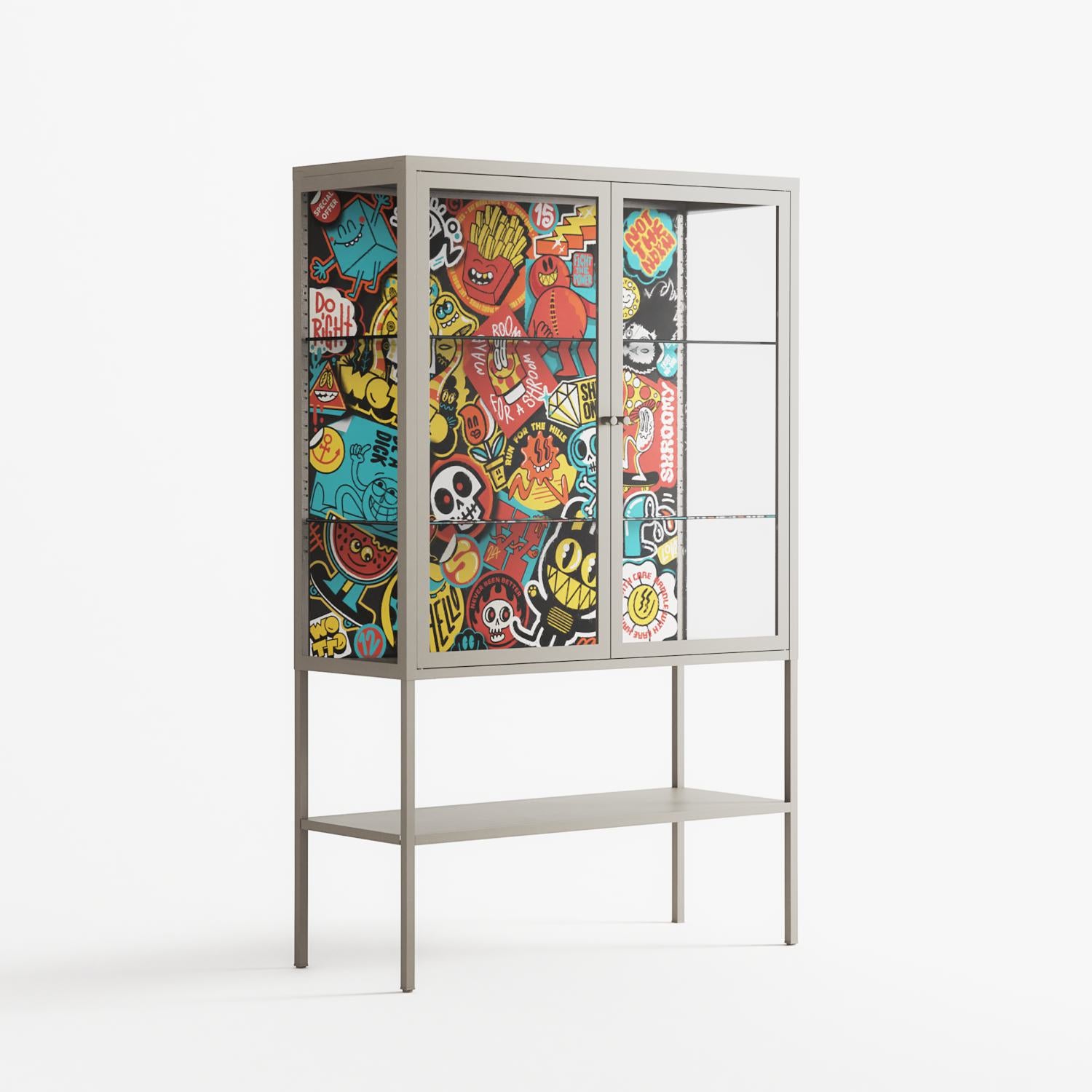All The Stickers - Loft Cabinet - Craig Watkins - Pebble - Clear glass
