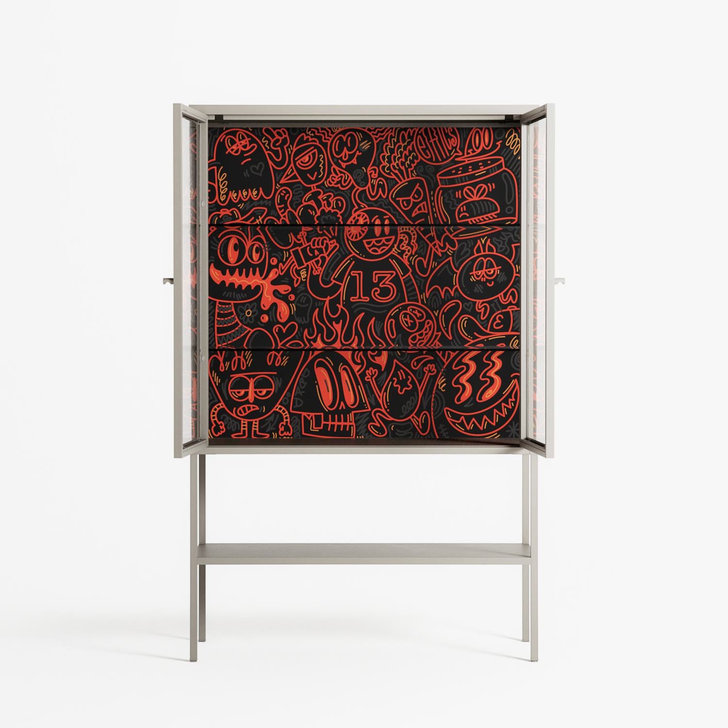 Wottosque Red - Loft Cabinet - Craig Watkins - Pebble - Clear glass