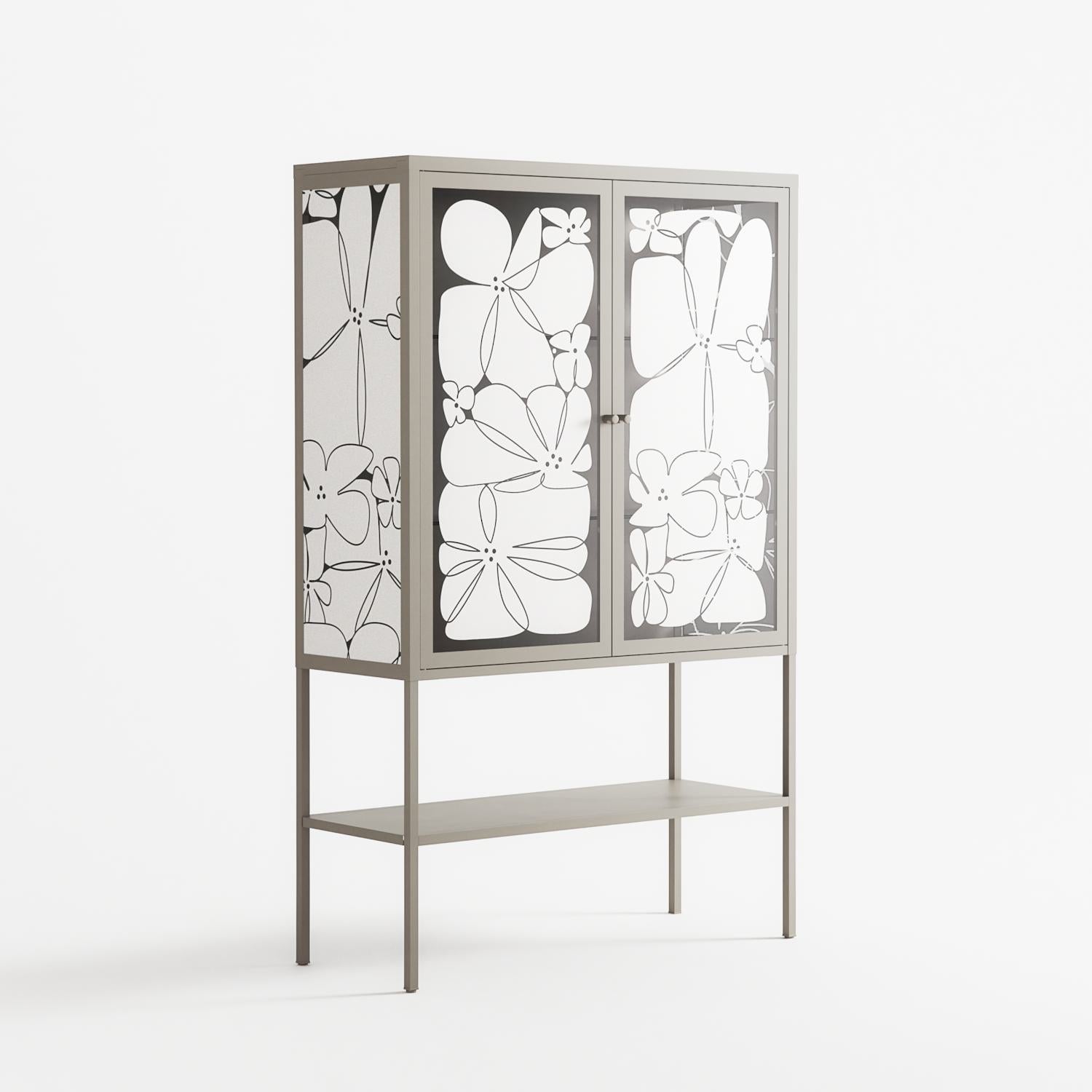 White Flowers - Loft Cabinet - Konrad Blaszczyk - Pebble - Overlay Glass