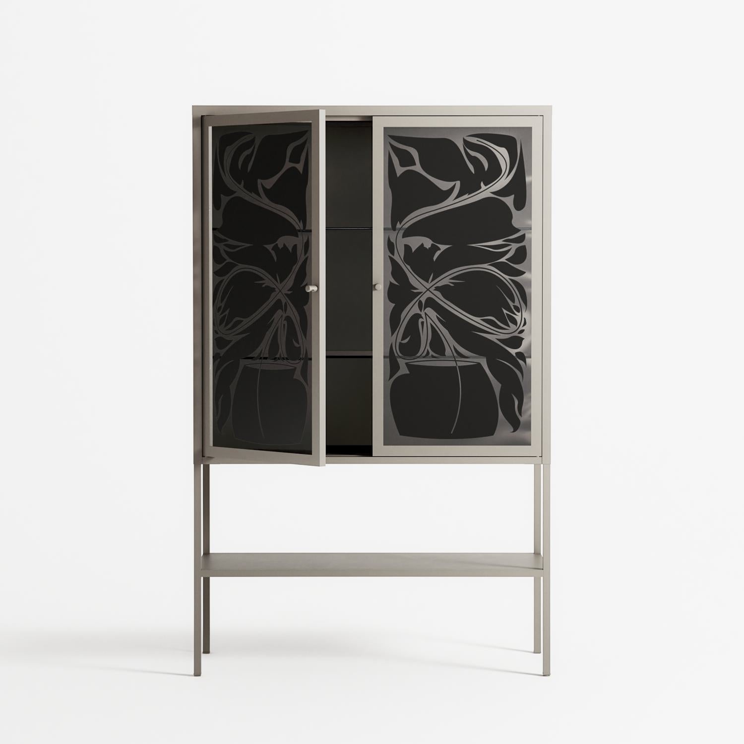 Black Potted Plant - Loft Cabinet - Konrad Blaszczyk - Pebble - Overlay Glass