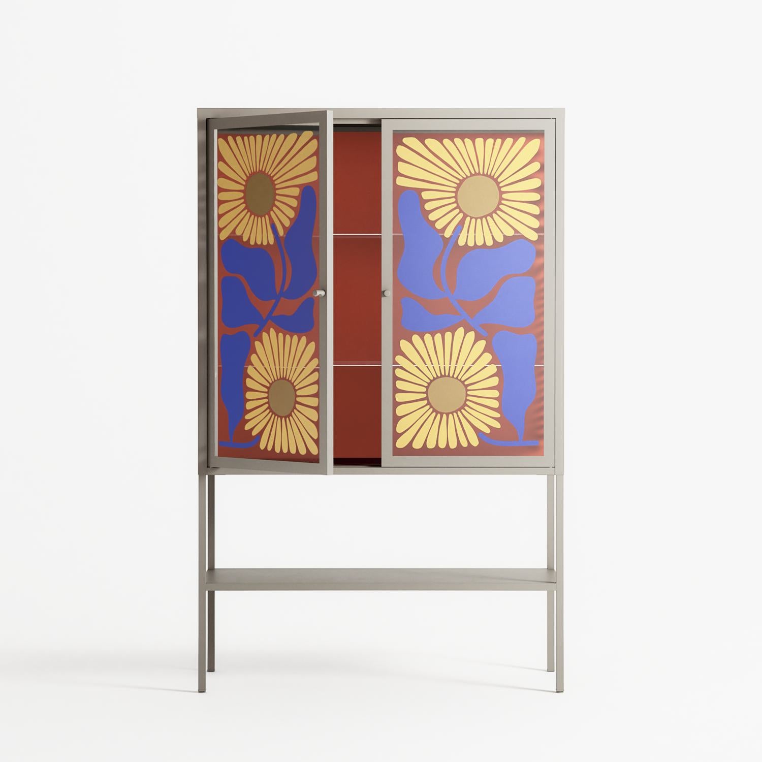 Sunflowers - Loft Cabinet - Sandra Hutter - Pebble - Overlay Glass