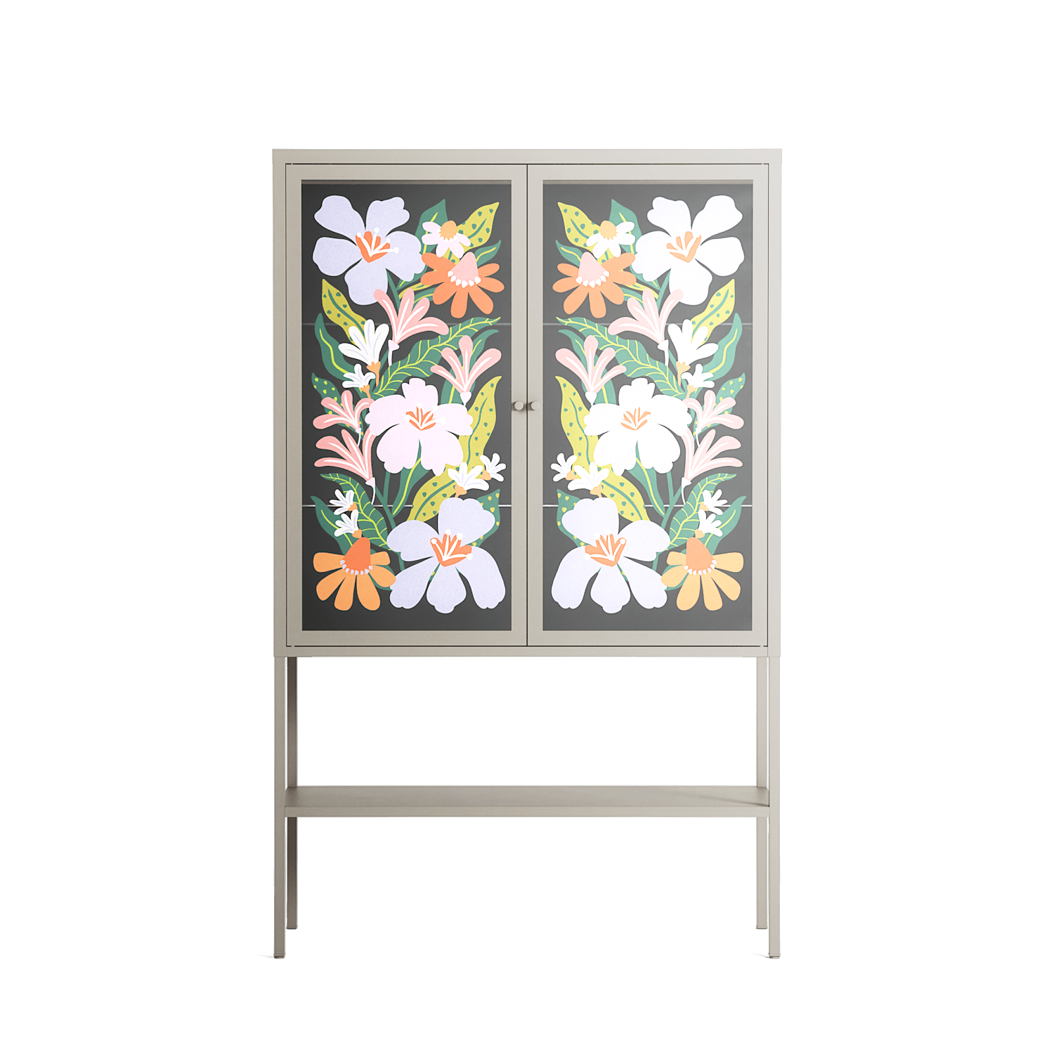 Floral Delight - Loft Cabinet - Sandra Hutter - Pebble - Overlay Glass