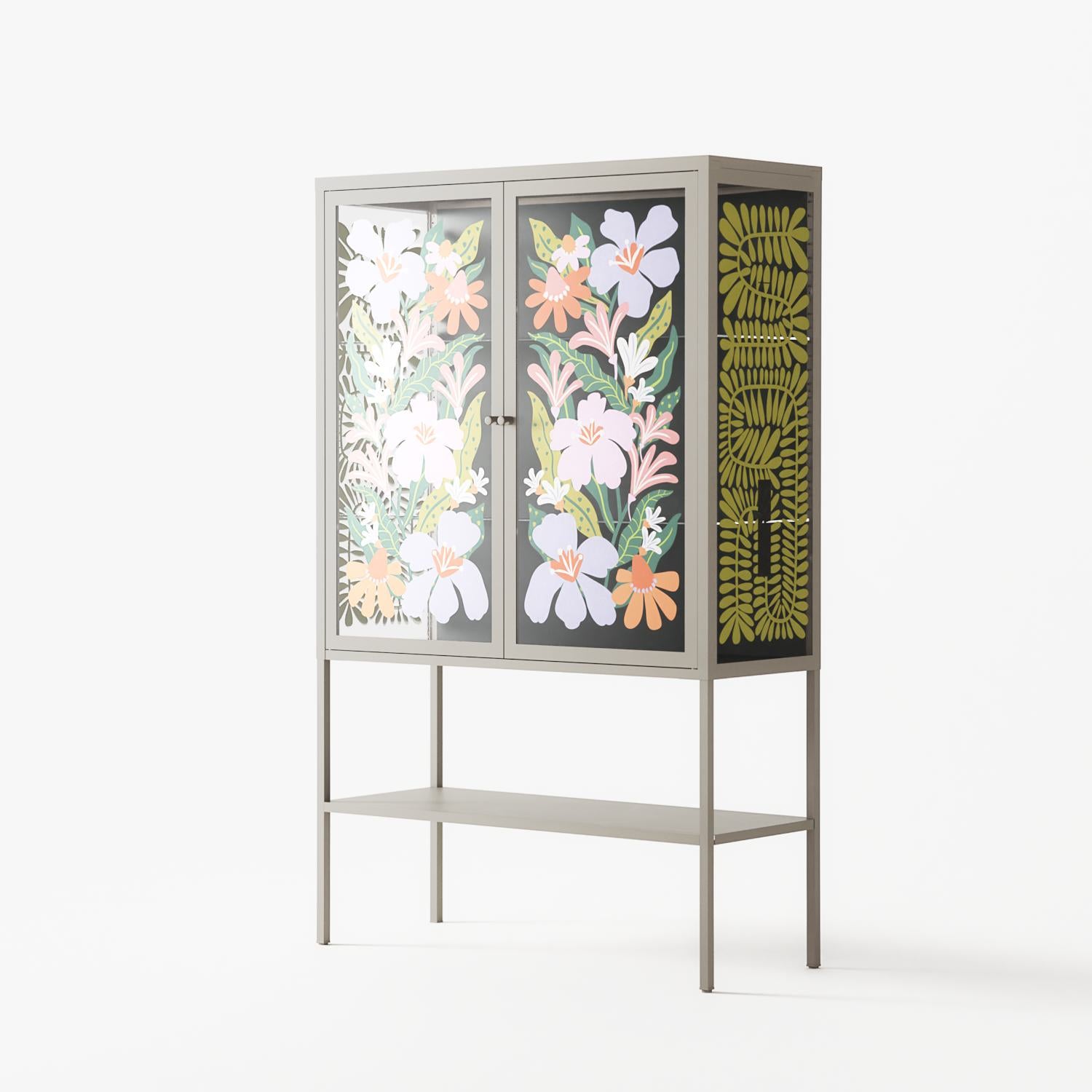 Floral Delight - Loft Cabinet - Sandra Hutter - Pebble - Overlay Glass