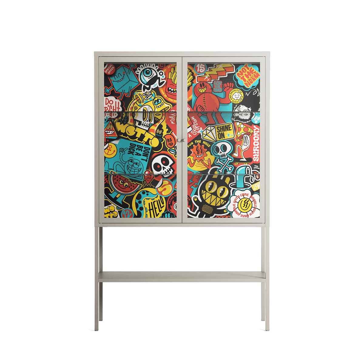All The Stickers - Loft Cabinet - Craig Watkins - Pebble - Clear glass