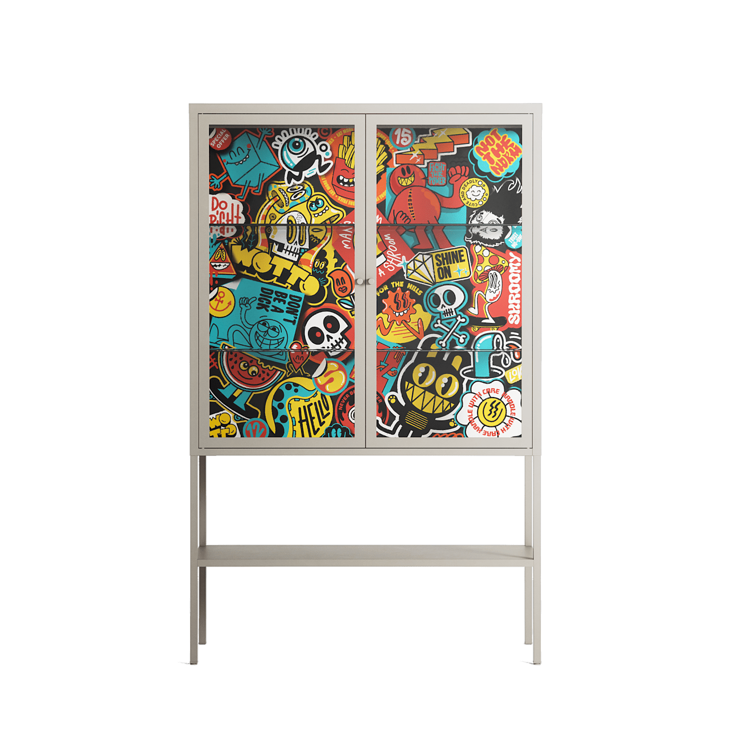 All The Stickers - Loft Cabinet - Craig Watkins - Pebble - Clear glass