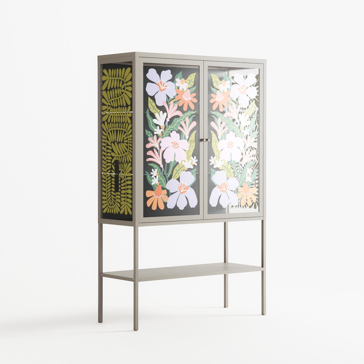 Floral Delight - Loft Cabinet - Sandra Hutter - Pebble - Overlay Glass