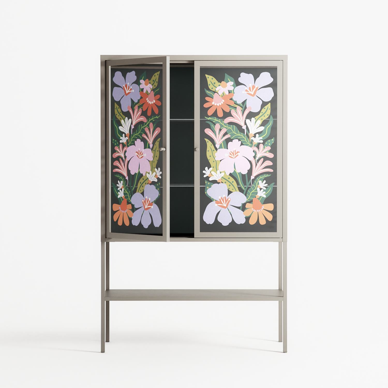Floral Delight - Loft Cabinet - Sandra Hutter - Pebble - Overlay Glass