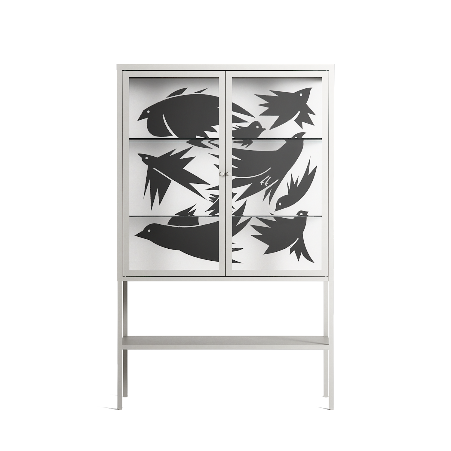 Black Birds - Loft Cabinet - Konrad Blaszczyk - Chalk - Clear glass