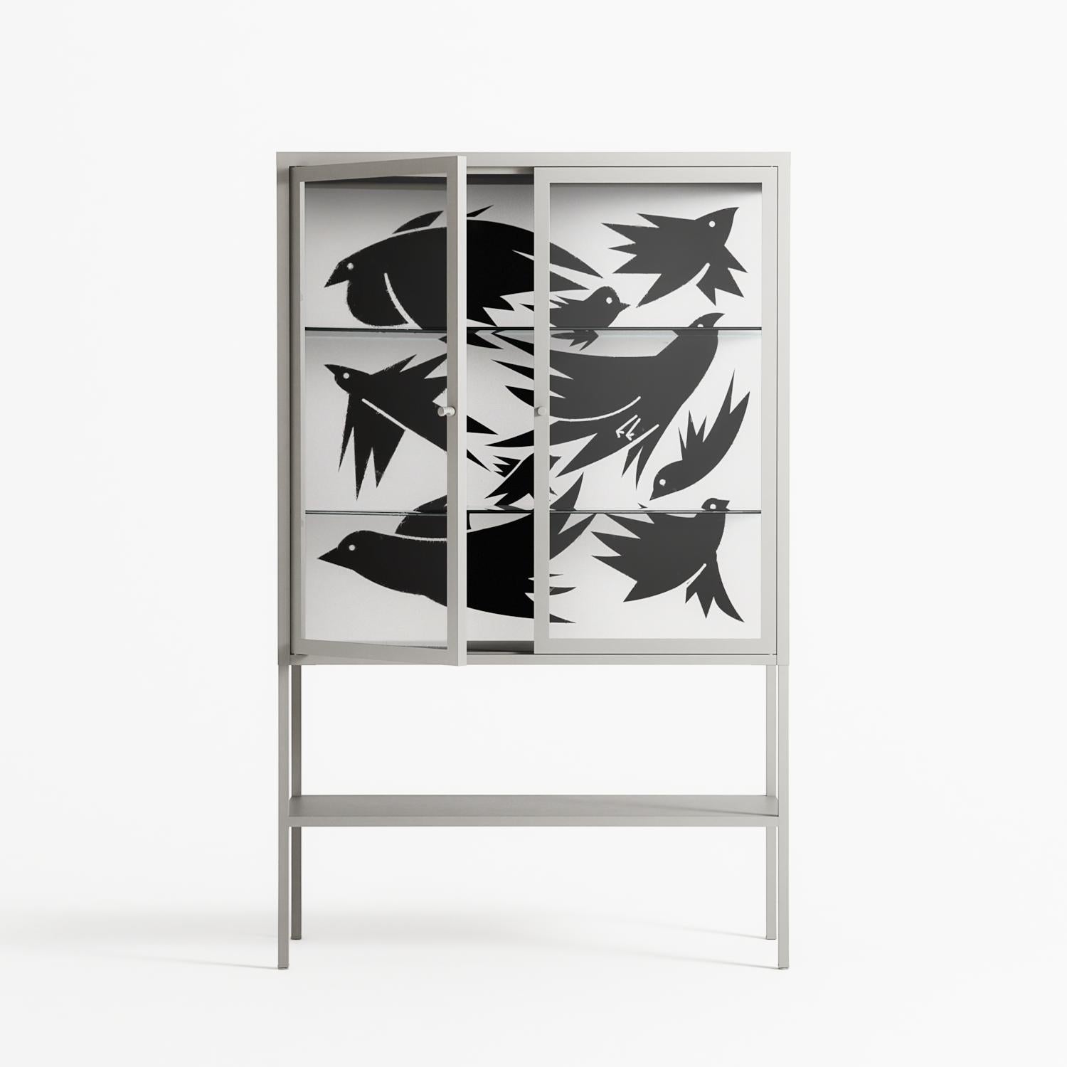 Black Birds - Loft Cabinet - Konrad Blaszczyk - Chalk - Clear glass