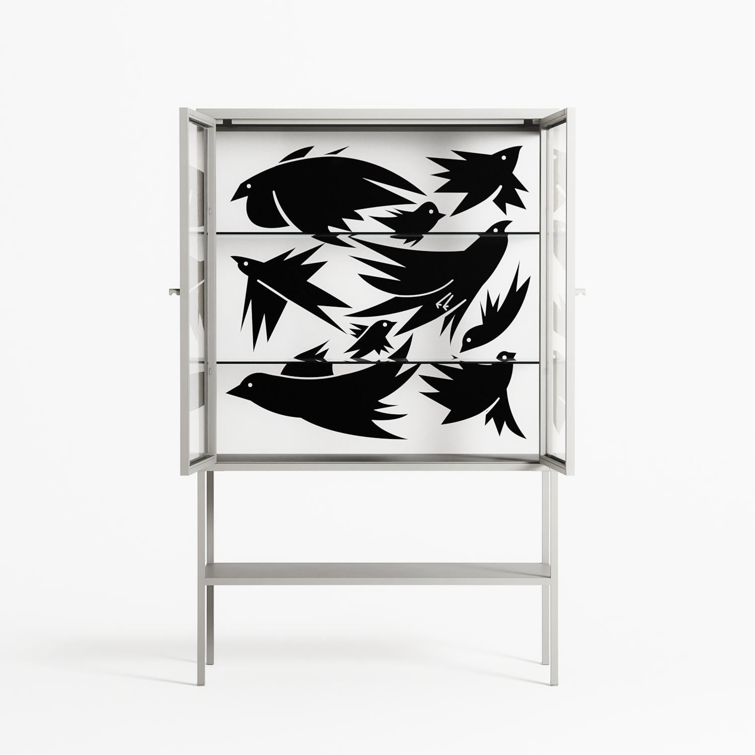 Black Birds - Loft Cabinet - Konrad Blaszczyk - Chalk - Clear glass
