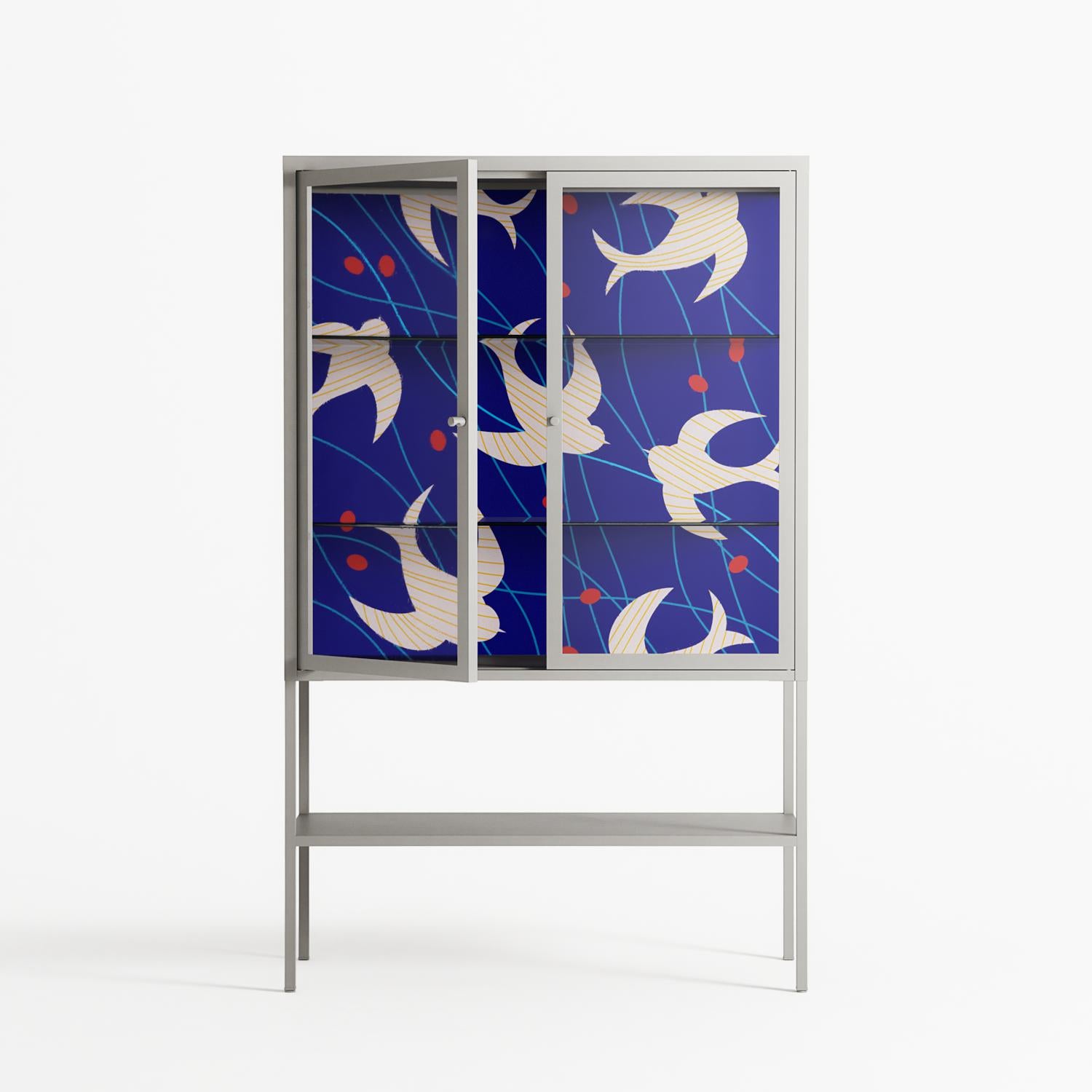 Birds A - Loft Cabinet - Heather Zhou - Chalk - Clear glass