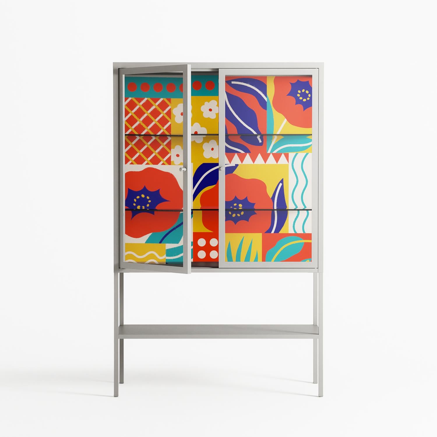 Flower A - Loft Cabinet - Heather Zhou - Chalk - Clear glass