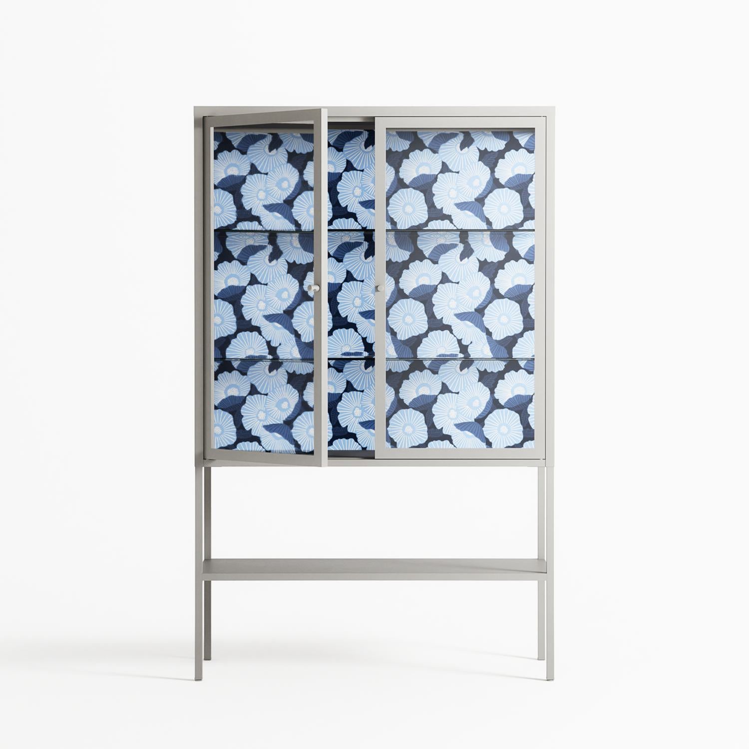 Blue Poppy 2 - Loft Cabinet - Katie O’Shea - Chalk - Clear glass