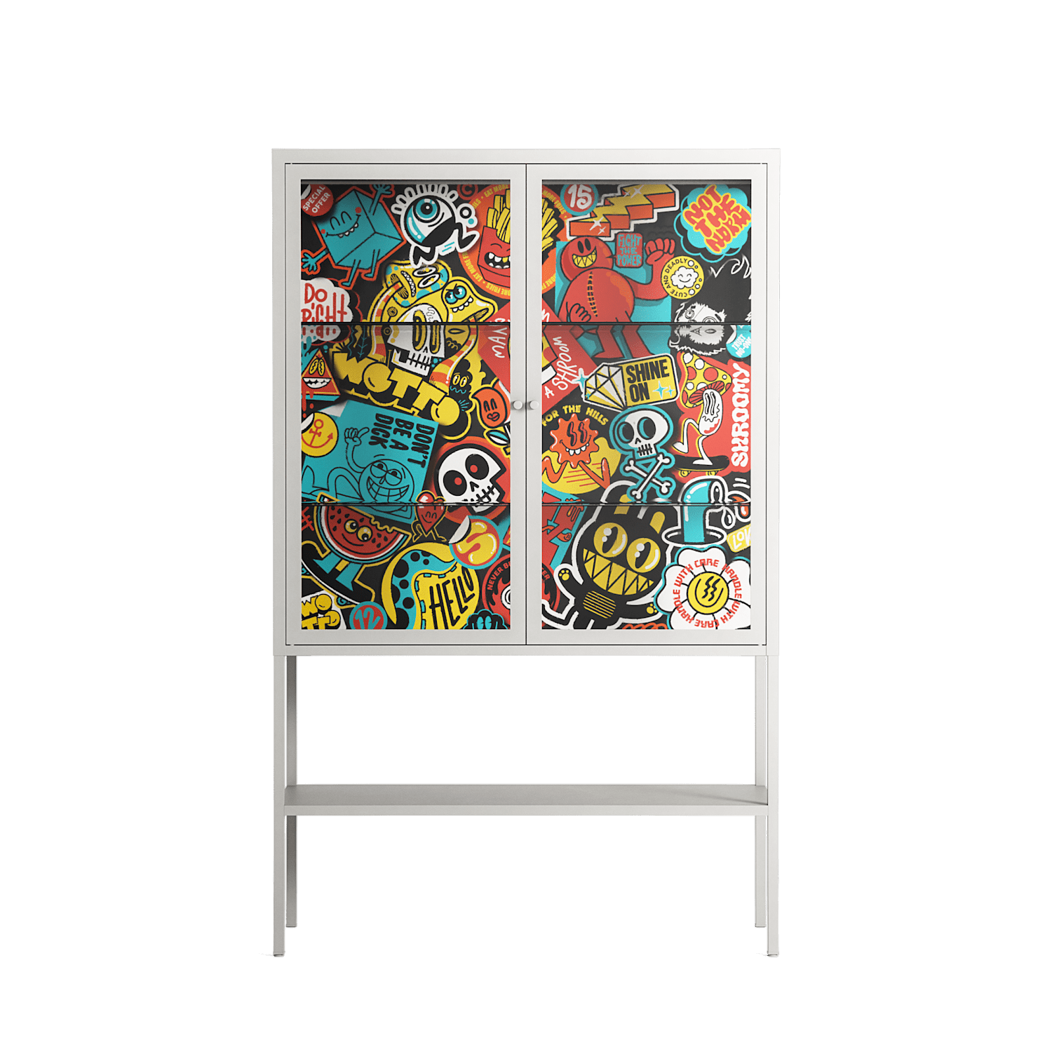 All The Stickers - Loft Cabinet - Craig Watkins - Chalk - Clear glass