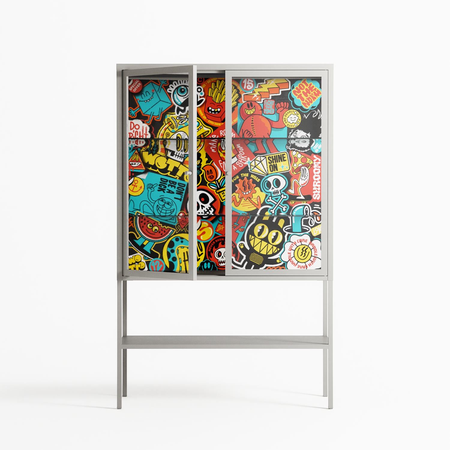 All The Stickers - Loft Cabinet - Craig Watkins - Chalk - Clear glass
