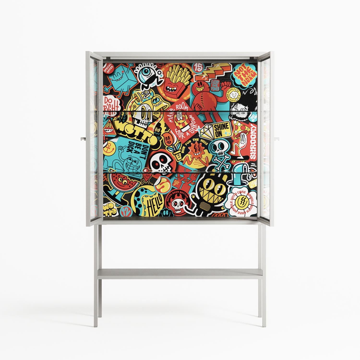 All The Stickers - Loft Cabinet - Craig Watkins - Chalk - Clear glass
