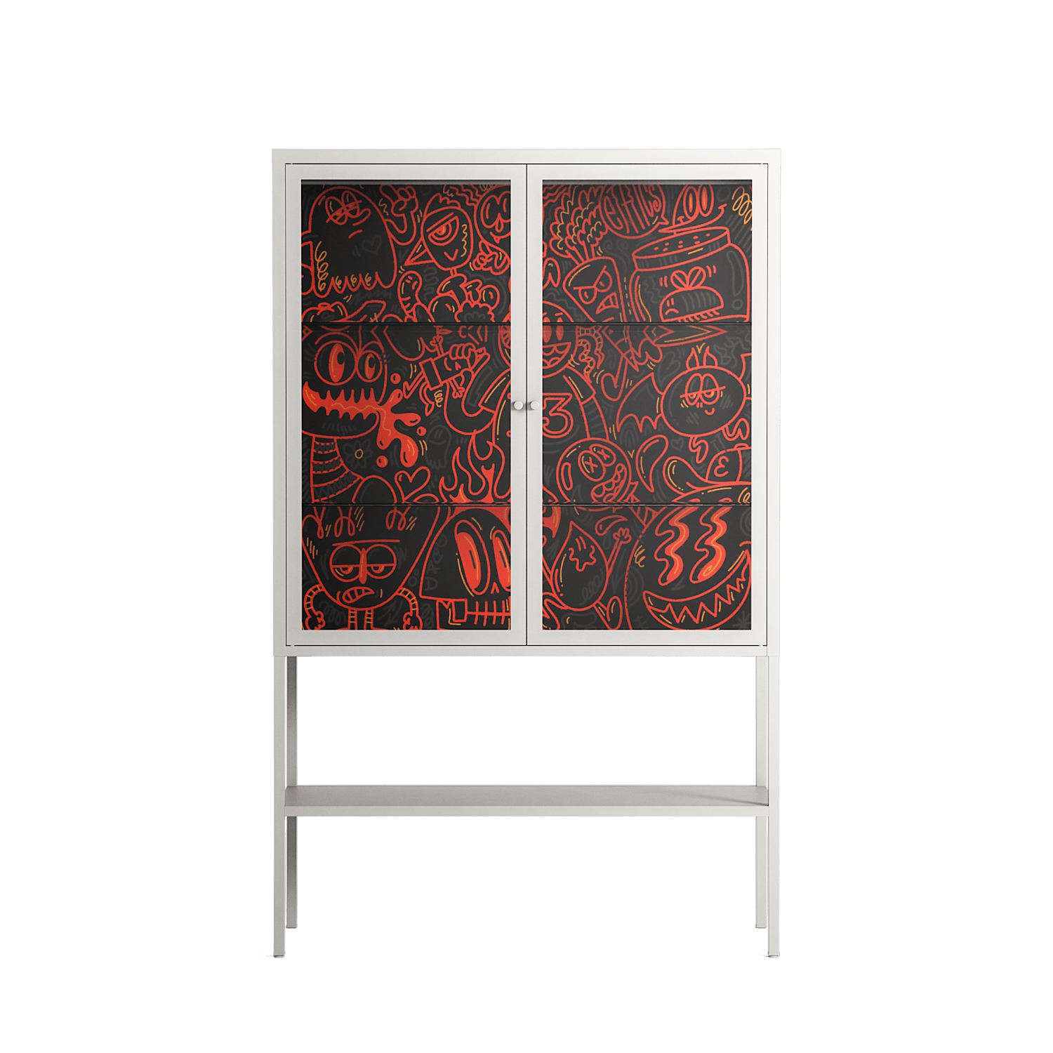 Wottosque Red - Loft Cabinet - Craig Watkins - Chalk - Clear glass