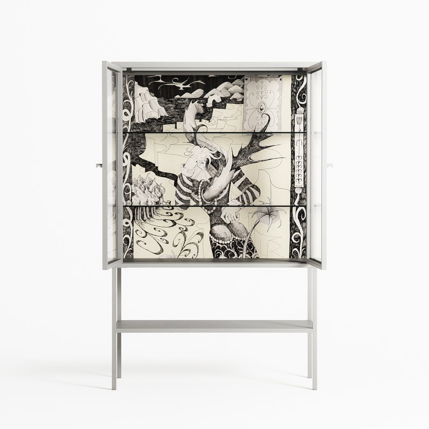 Oberon and Elgar - Loft Cabinet - Naia Escribano - Chalk - Clear glass