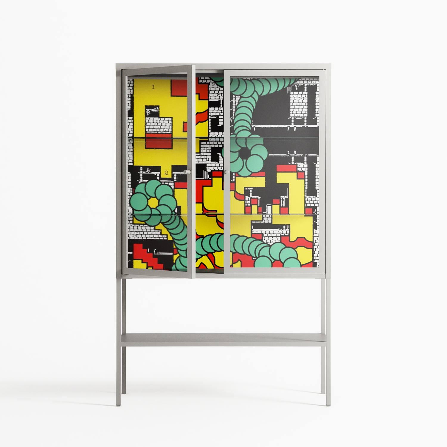 Maps - Loft Cabinet - Naia Escribano - Chalk - Clear glass