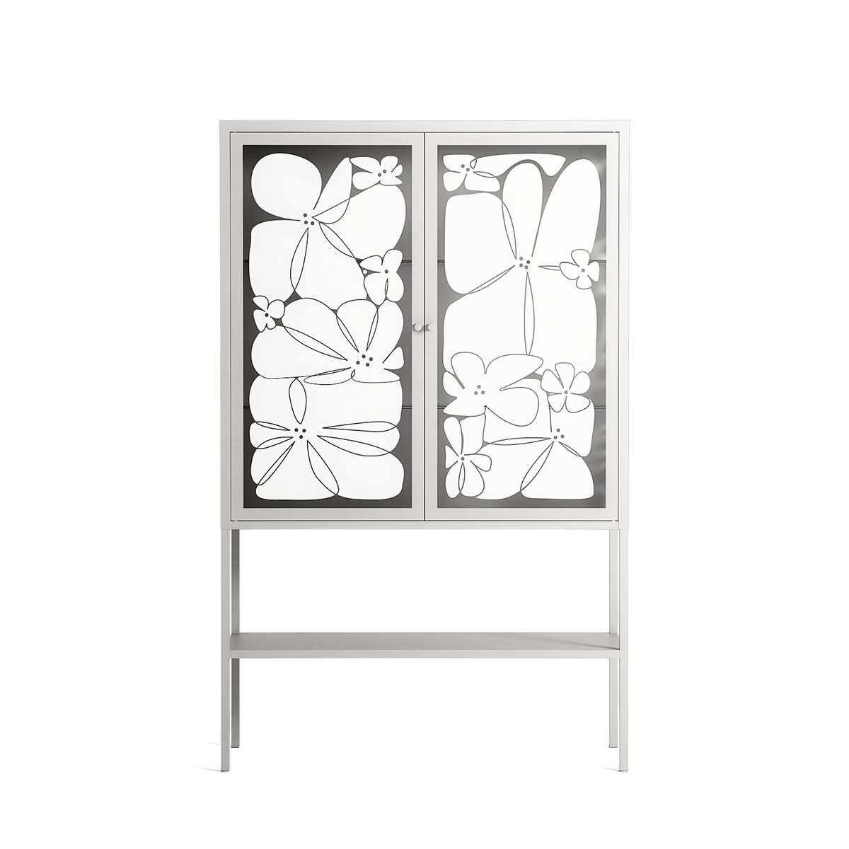 White Flowers - Loft Cabinet - Konrad Blaszczyk - Chalk - Overlay Glass