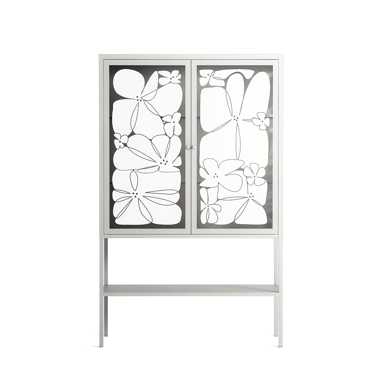 White Flowers - Loft Cabinet - Konrad Blaszczyk - Chalk - Overlay Glass