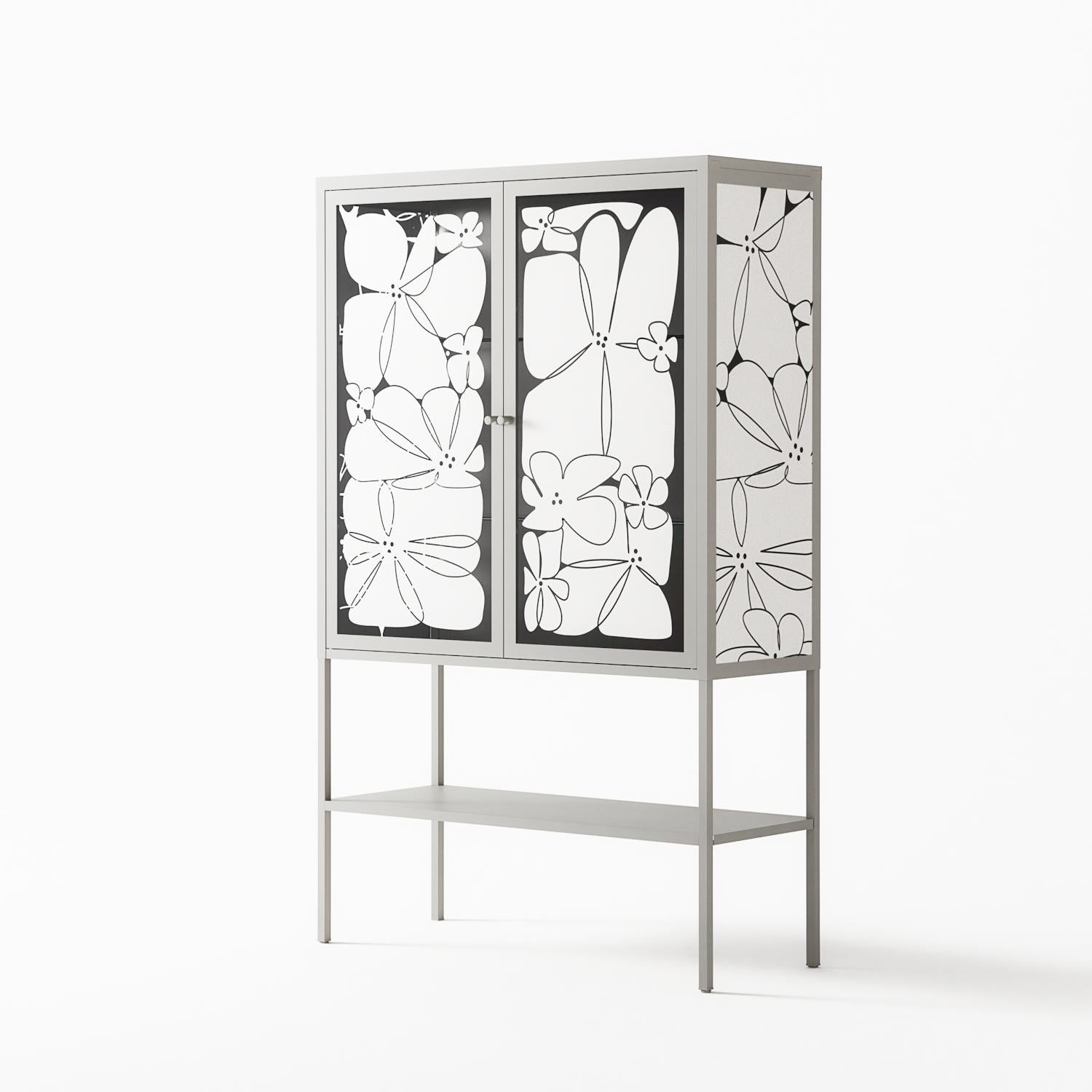 White Flowers - Loft Cabinet - Konrad Blaszczyk - Chalk - Overlay Glass