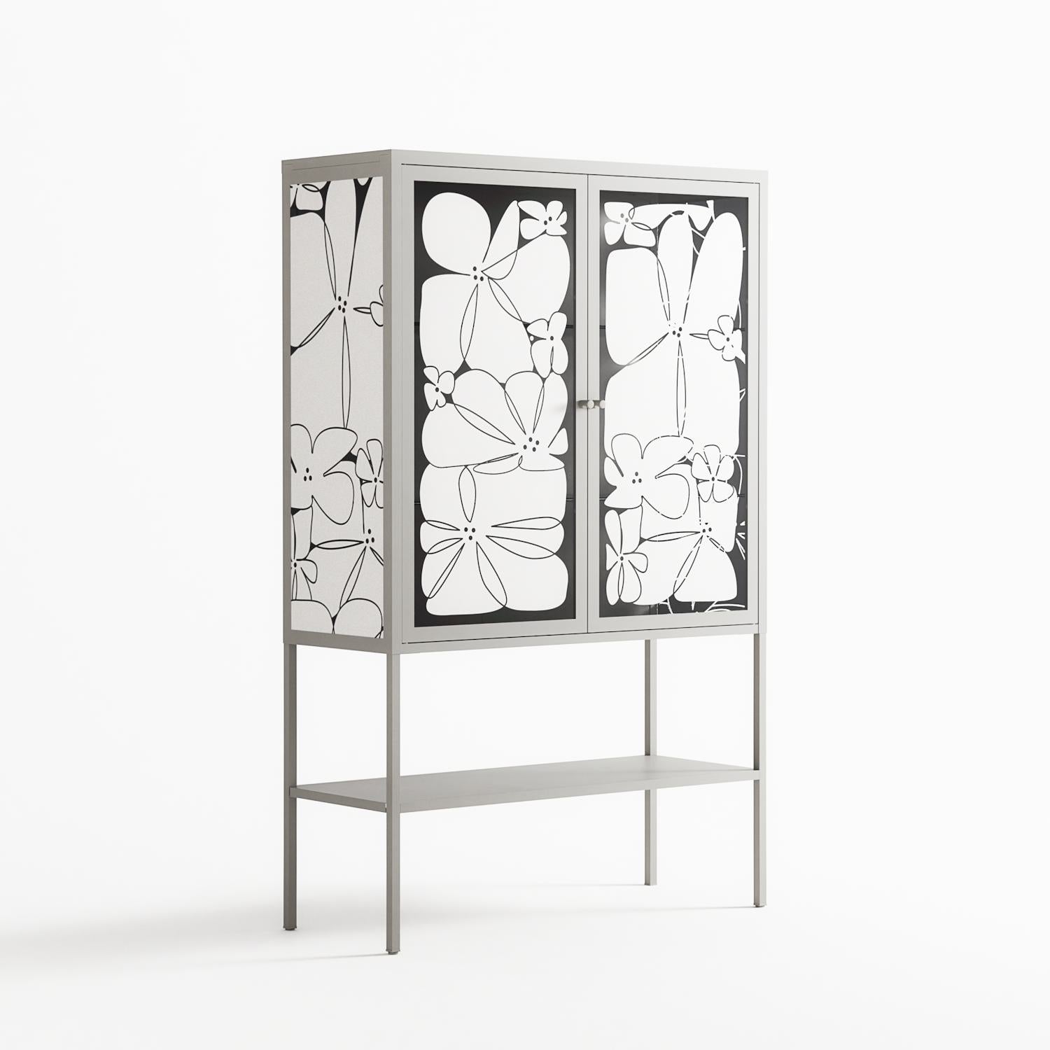 White Flowers - Loft Cabinet - Konrad Blaszczyk - Chalk - Overlay Glass
