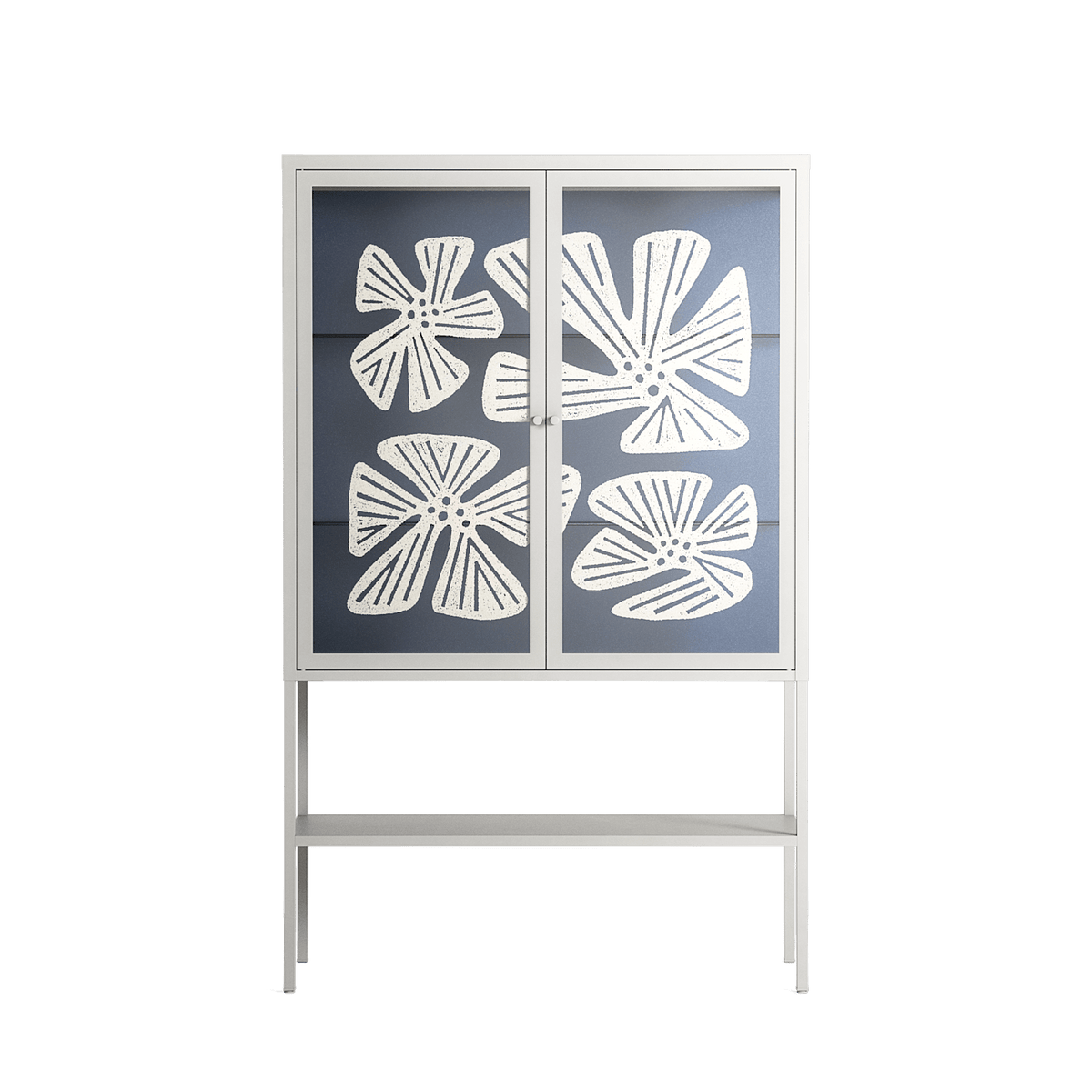 Blue Flower - Loft Cabinet - Magdalena Marchocka - Chalk - Overlay Glass