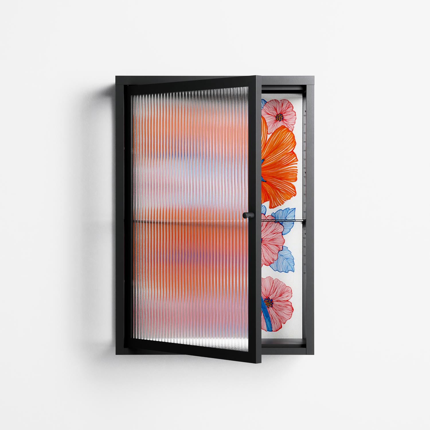 Big Orange Blooms - Wall Cabinet - Katie O’Shea - Antracite - Reeded glass