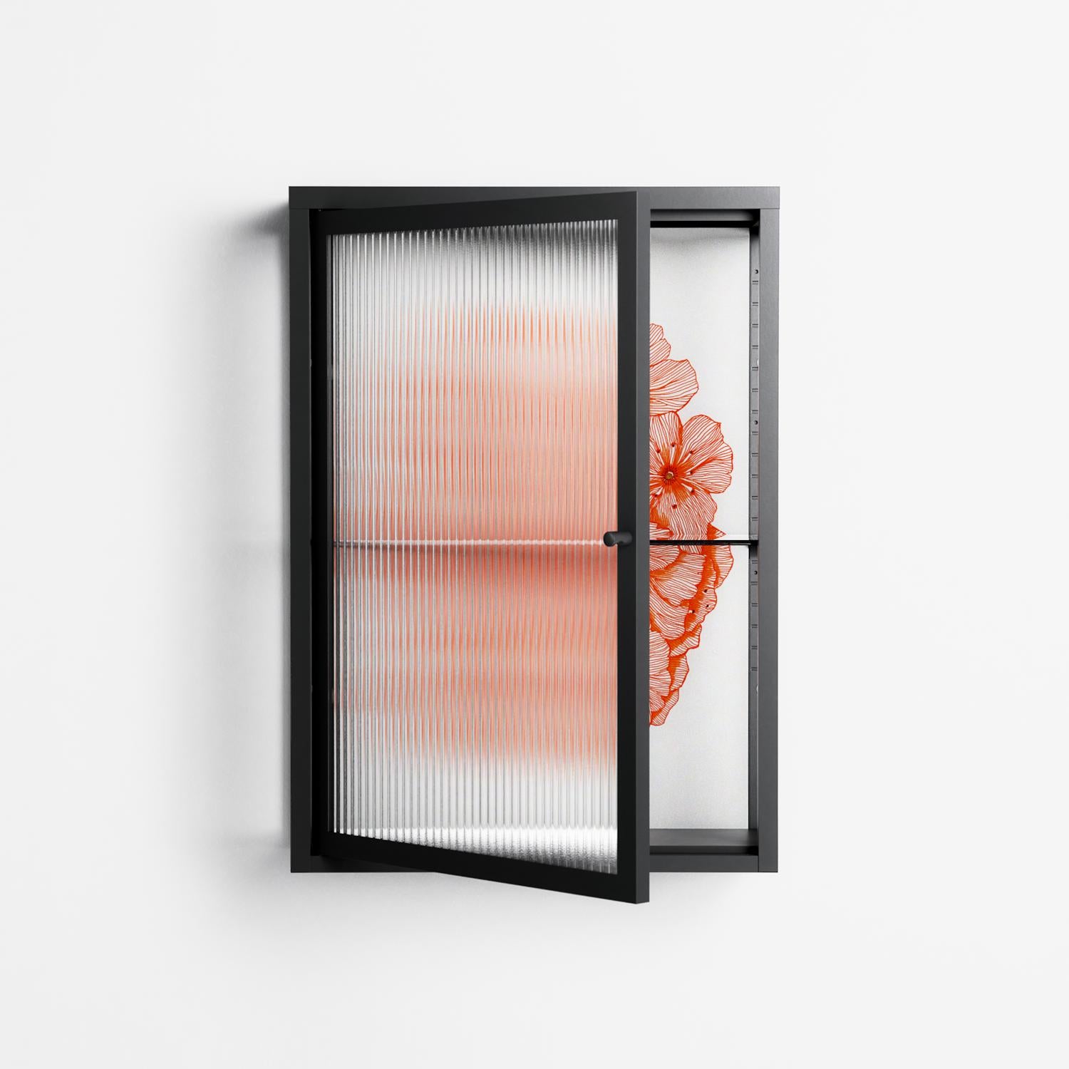 Orange Flowers 1 - Wall Cabinet - Katie O’Shea - Antracite - Reeded glass