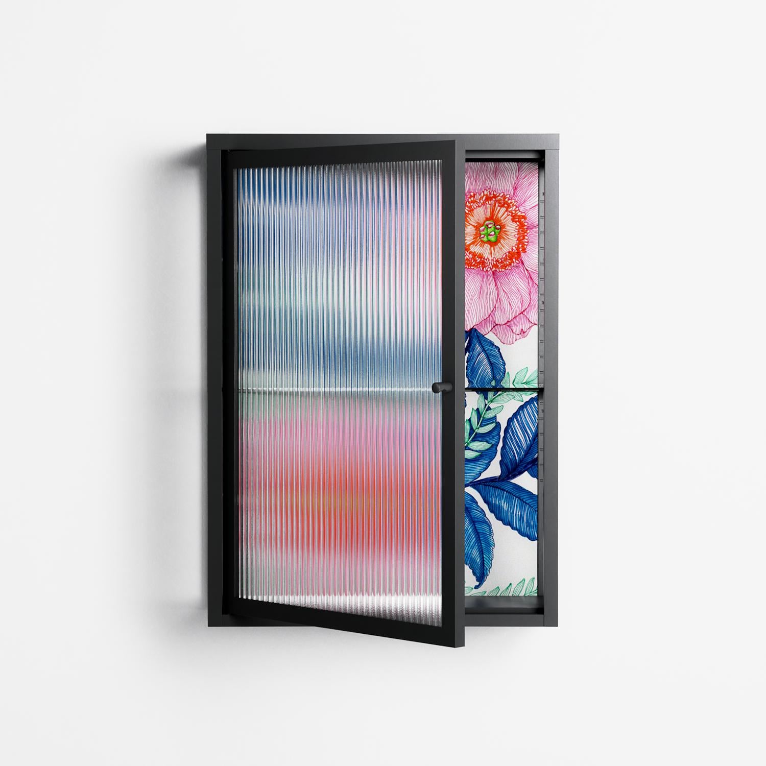 Pink Anemones - Wall Cabinet - Katie O’Shea - Antracite - Reeded glass