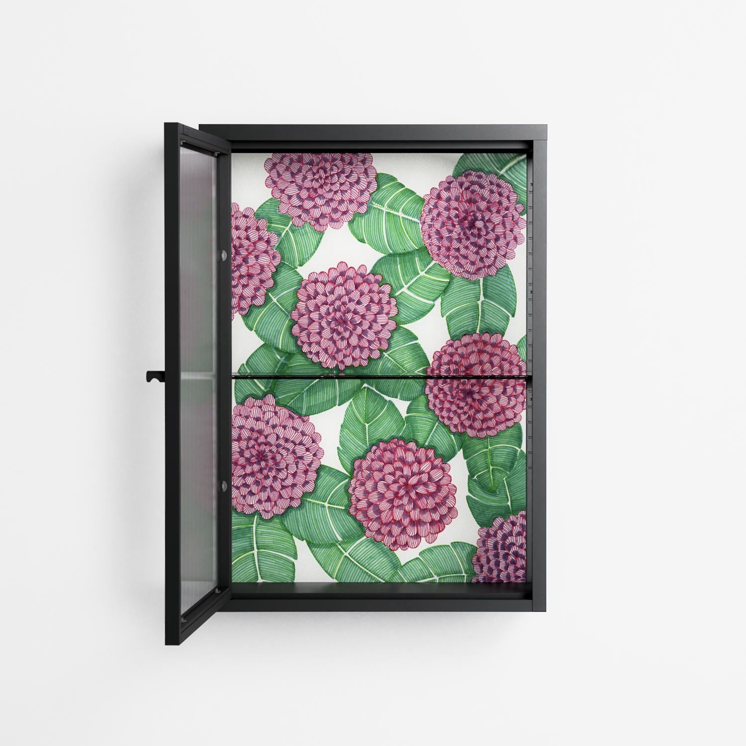 Pink Floras - Wall Cabinet - Katie O’Shea - Antracite - Reeded glass