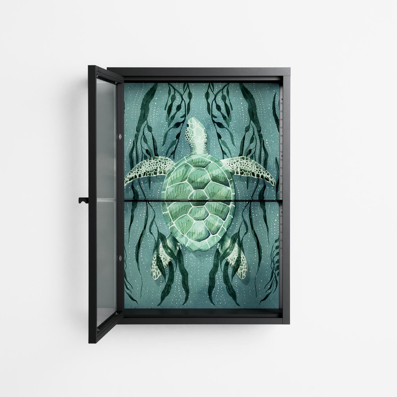 Turtle With Kelp - Wall Cabinet - Katie O’Shea - Antracite - Reeded glass