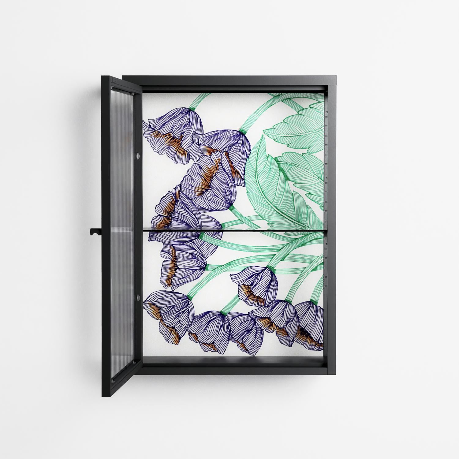 Tulips Purple - Wall Cabinet - Katie O’Shea - Antracite - Reeded glass