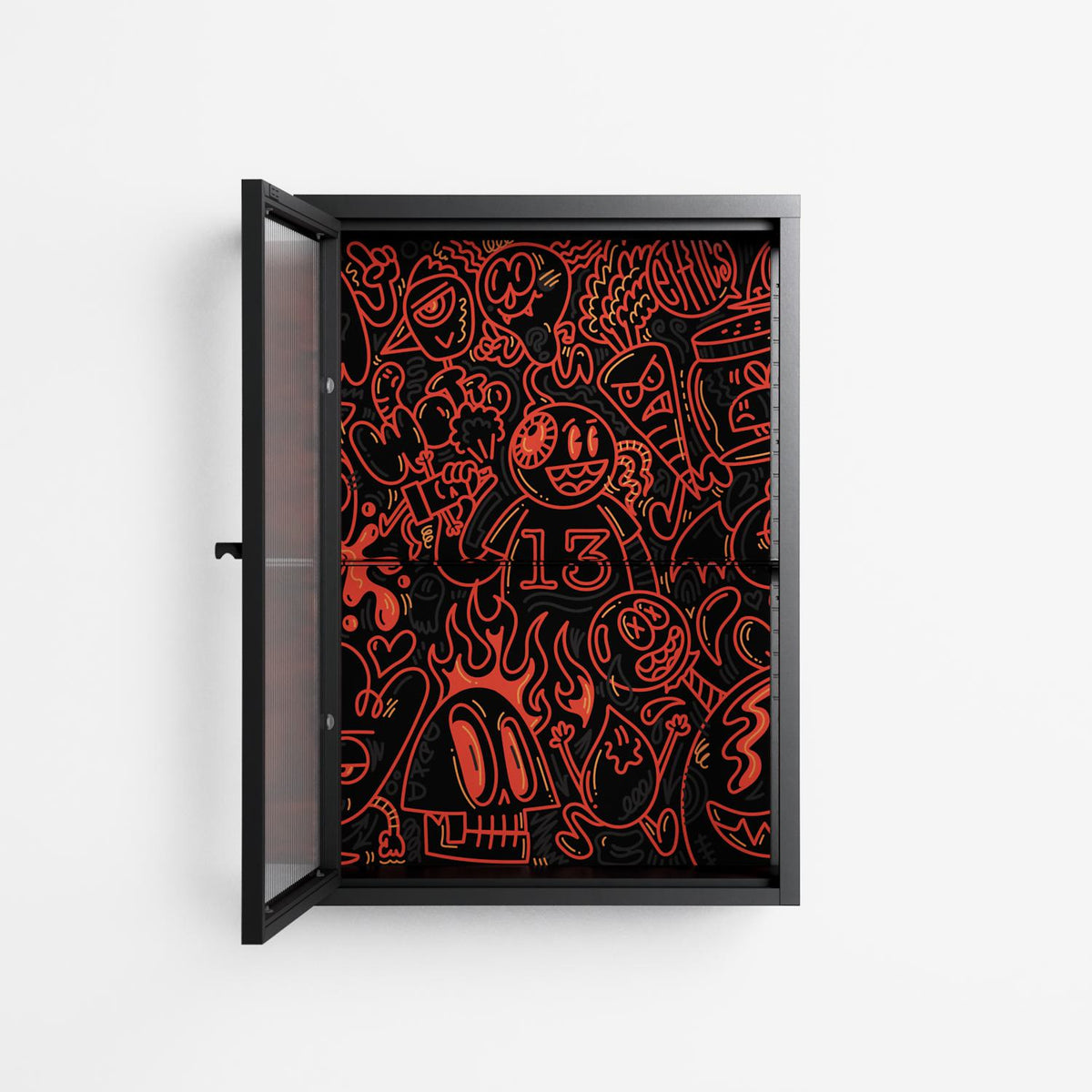 Wottosque Red - Wall Cabinet - Craig Watkins - Antracite - Reeded glass