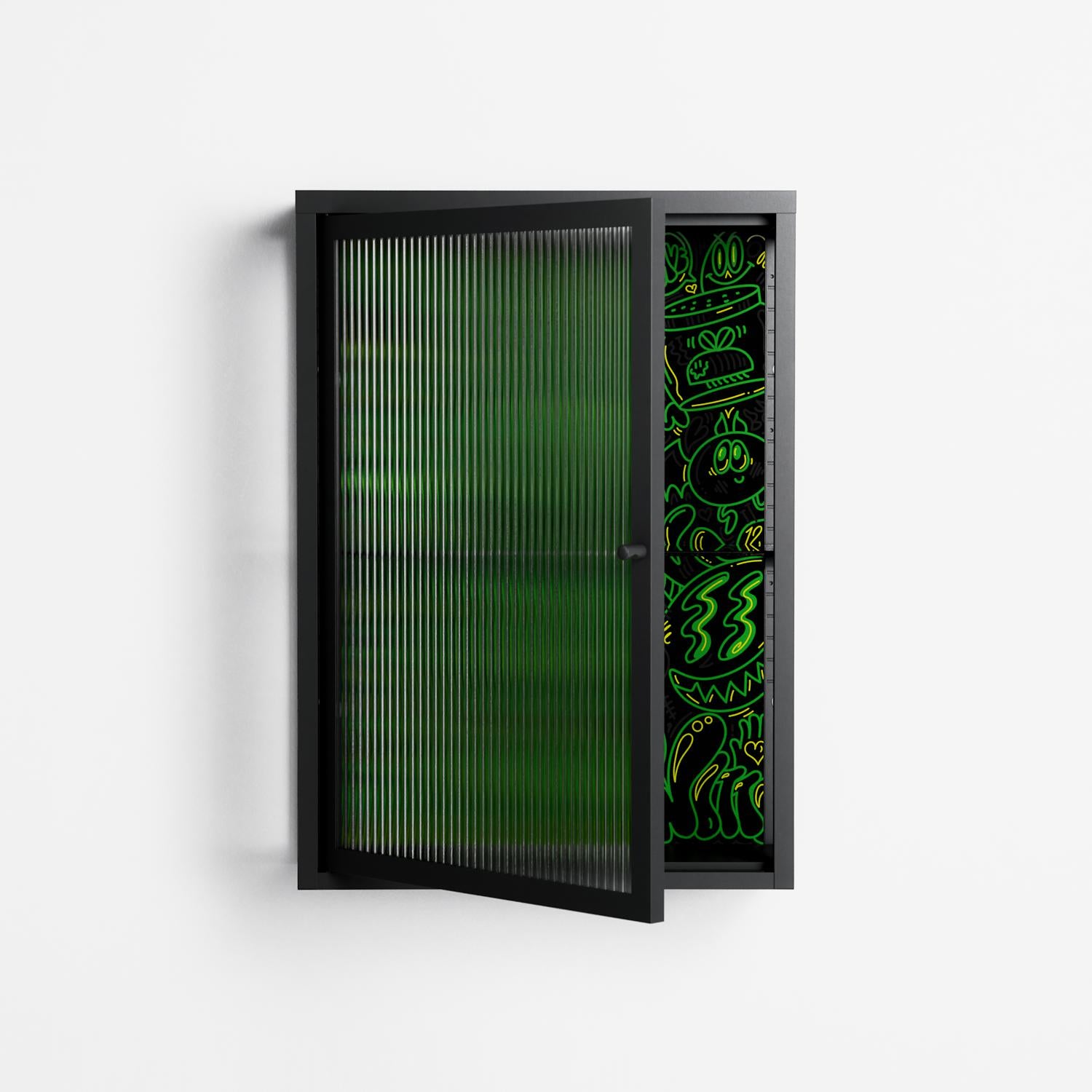 Wottosque Green - Wall Cabinet - Craig Watkins - Antracite - Reeded glass