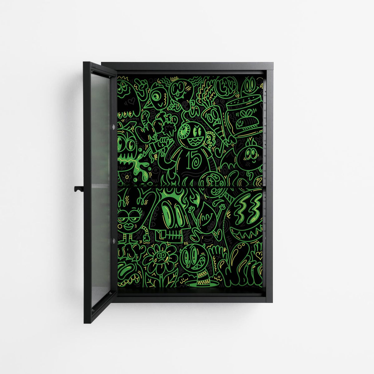 Wottosque Green - Wall Cabinet - Craig Watkins - Antracite - Reeded glass
