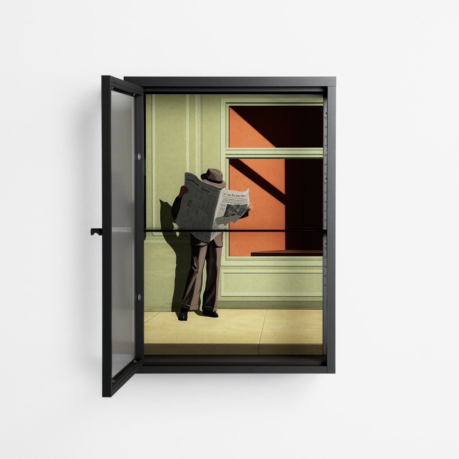 Anonymous Reader - Wall Cabinet - Kristin Eriksson - Antracite - Reeded glass