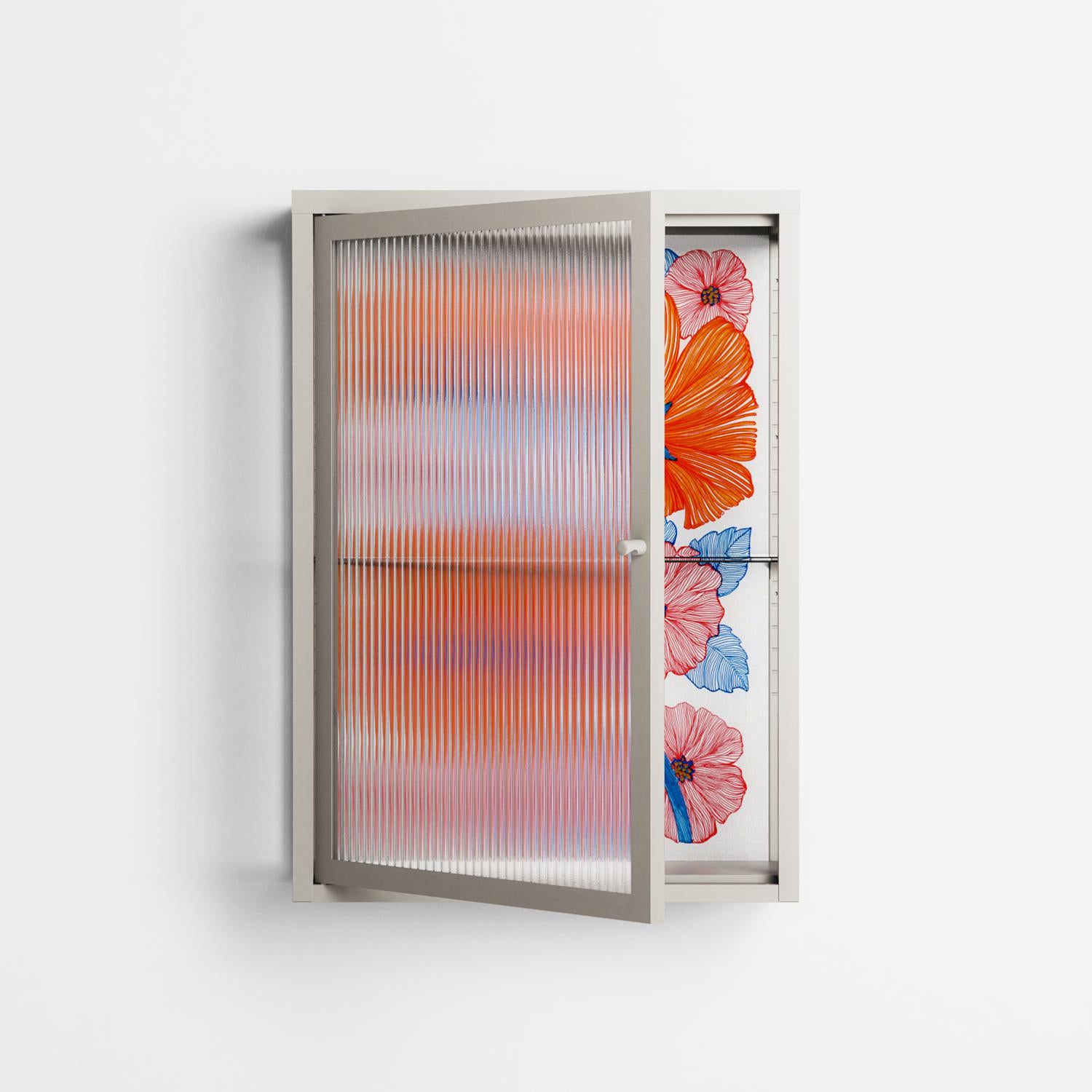 Big Orange Blooms - Wall Cabinet - Katie O’Shea - Pebble - Reeded glass